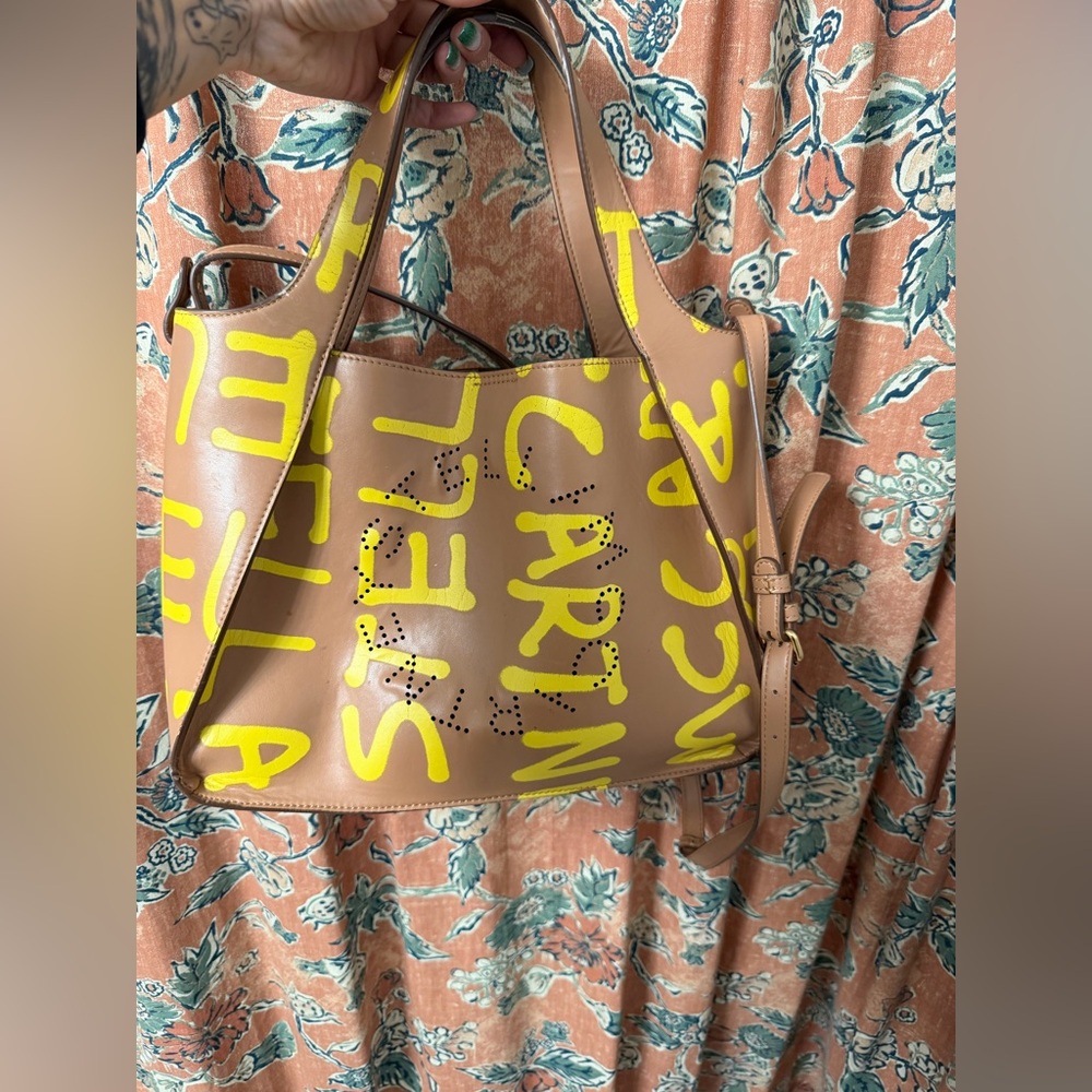 Stella McCartney Tan Tote with Yellow Graphics - Picture 3 of 10